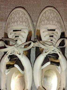 Michael Kors White and Brown Logo Trainer Sneakers